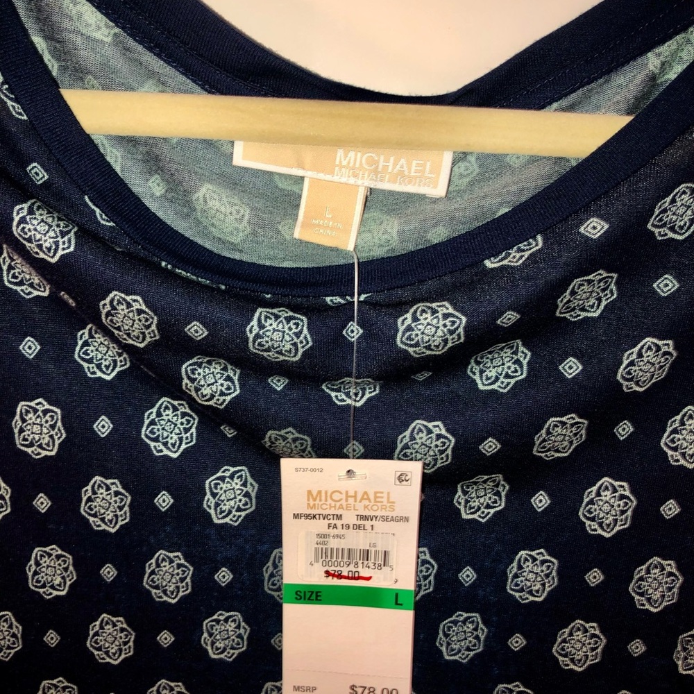 Michael Kors Dark Blue and White Patterned Blouse